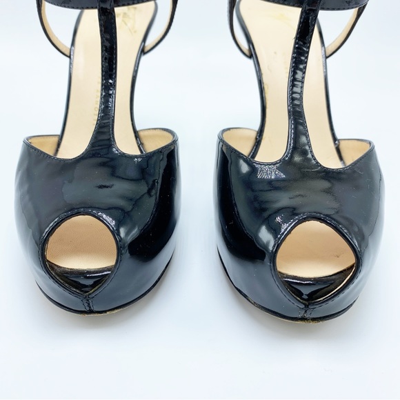 Giuseppe Zanotti size 37 Classic Black Patent Leather Peep- Toe Platform Sandal - Picture 7 of 10